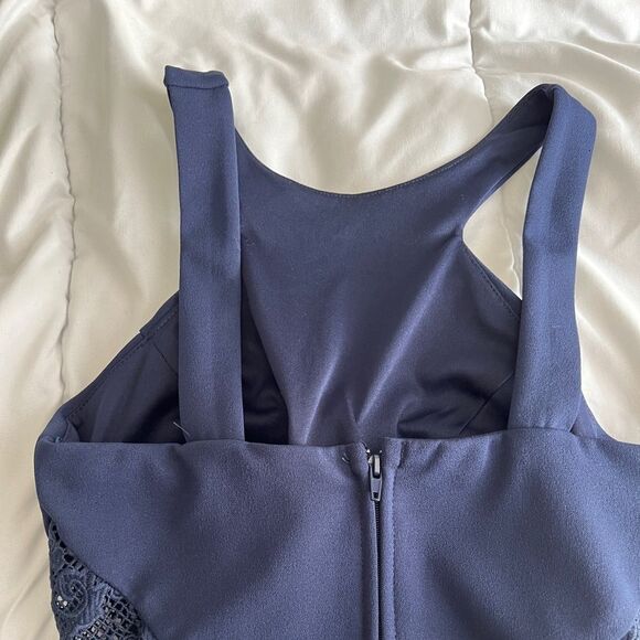 Navy Blue Fit & Flare Juniors Dress – Size 1, Lace Cutout Sides, Formal Look - Picture 6 of 12